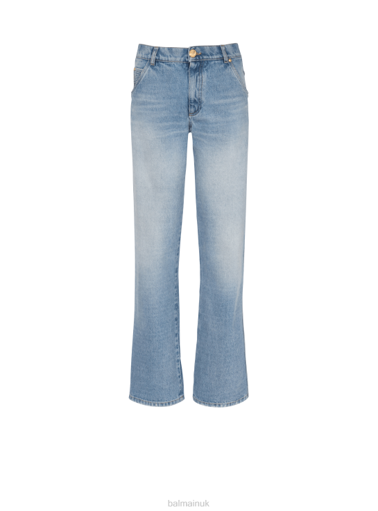 Clothing D0022403 Blue Balmain Women Wide-Leg Faded Denim Jeans