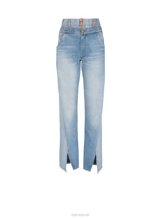 Clothing D0022405 Blue Balmain Women Two-In-One Faded Jeans