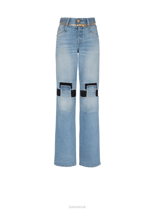 Clothing D0022406 Blue Balmain Women Wide-Leg Jeans With Technical Yoke