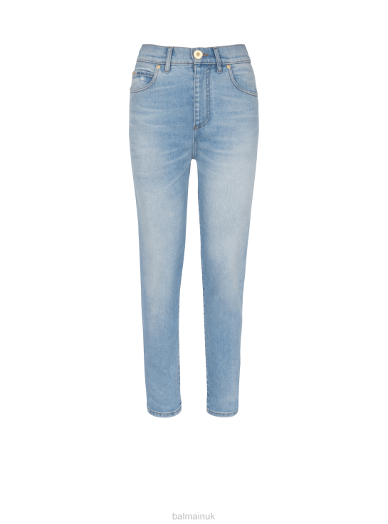 Clothing D0022410 Blue Balmain Women Faded Denim Slim Fit Jeans