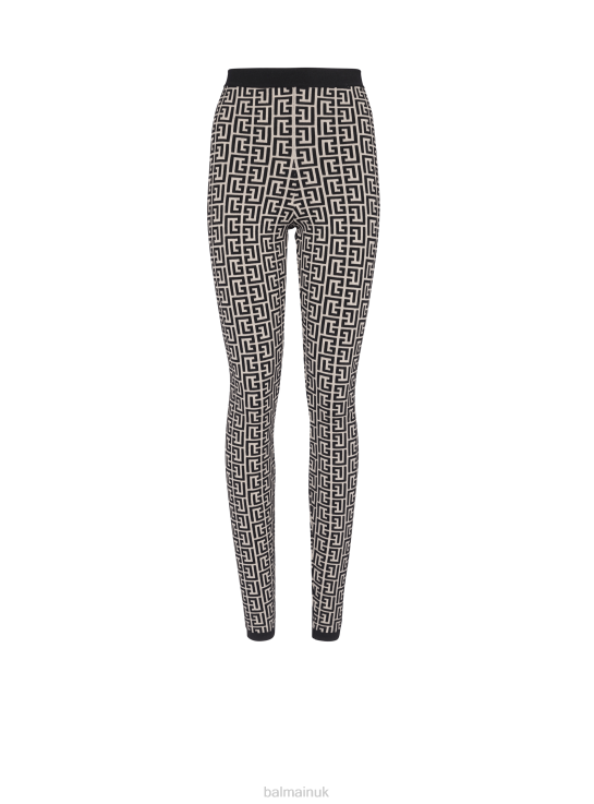 Clothing D0022381 Black Balmain Women Knit Leggings With Monogram