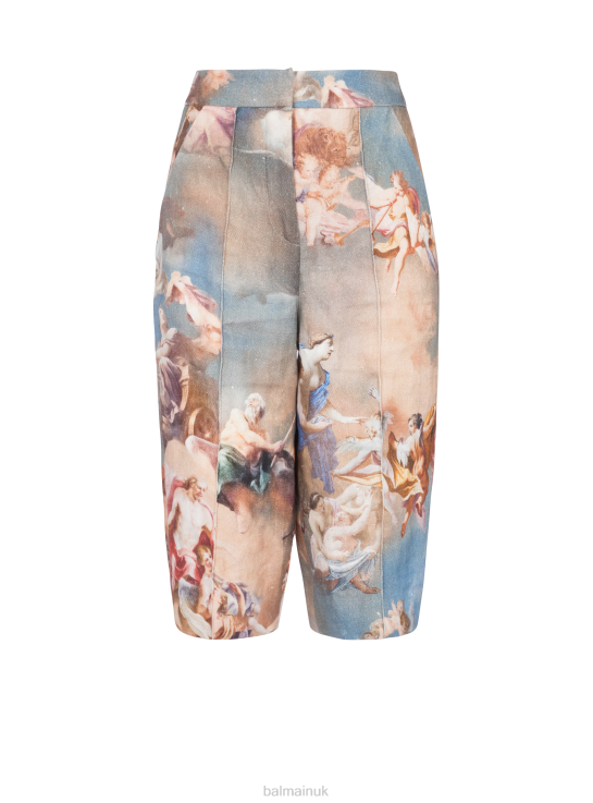 Clothing D0022368 Multicolor Balmain Women Sky Printed Canvas Bermuda Shorts