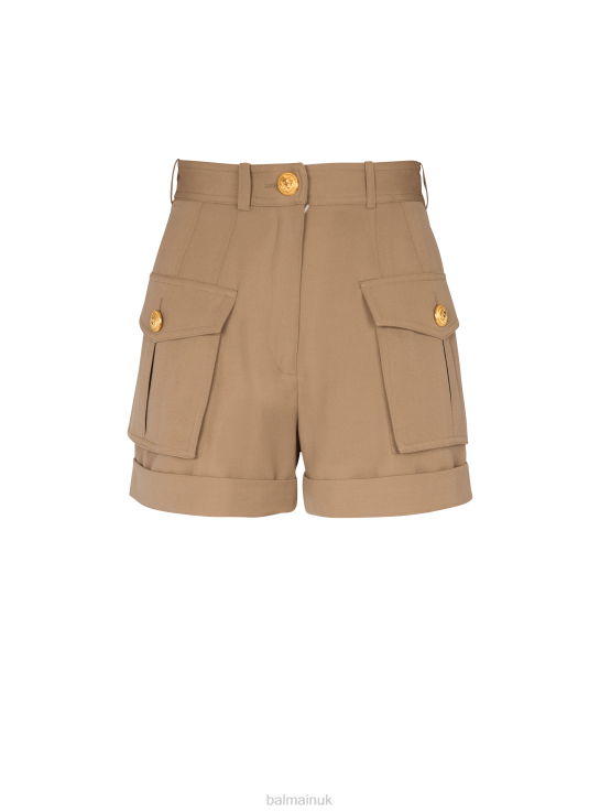 Clothing D0022378 Beige Balmain Women Grain De Poudre Cargo Shorts