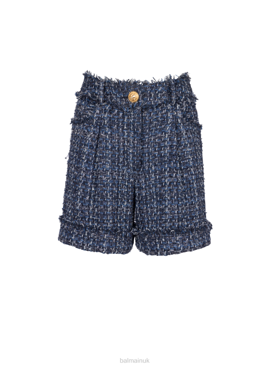 Clothing D0022387 Navy Balmain Women Tweed High-Waisted Shorts