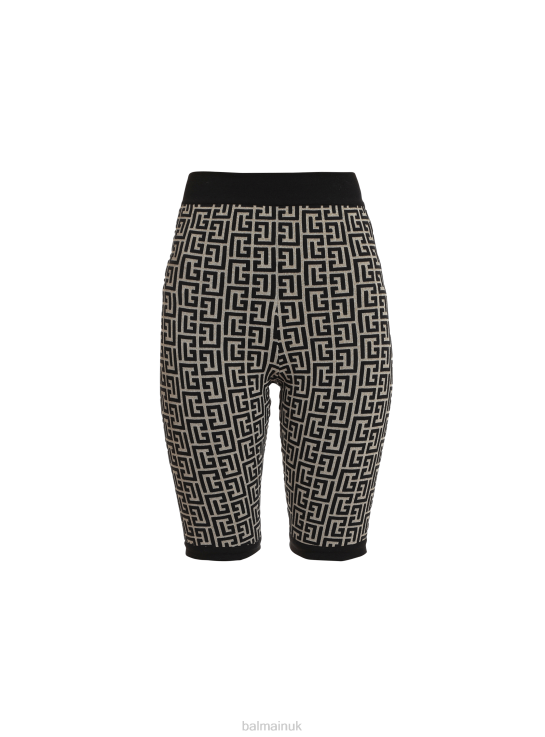 Clothing D0022388 Black Balmain Women Bicolor Jacquard Knit Shorts With Brand Monogram