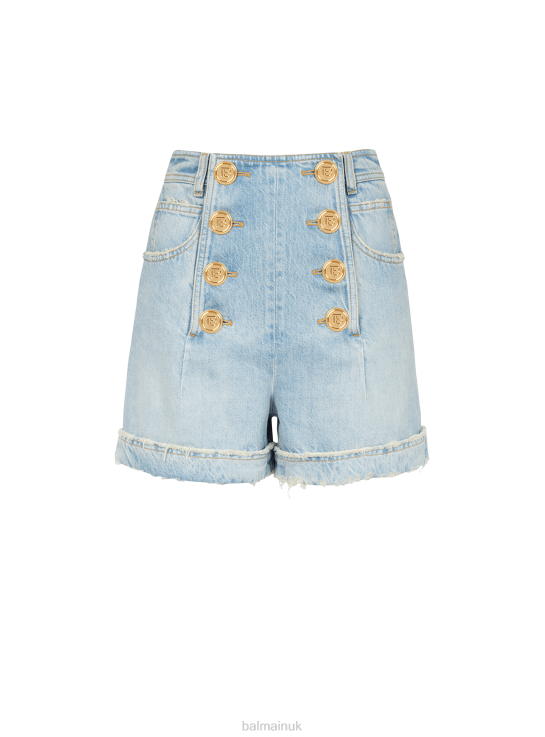 Clothing D0022415 Blue Balmain Women Eco-Designed Denim High-Waisted Shorts