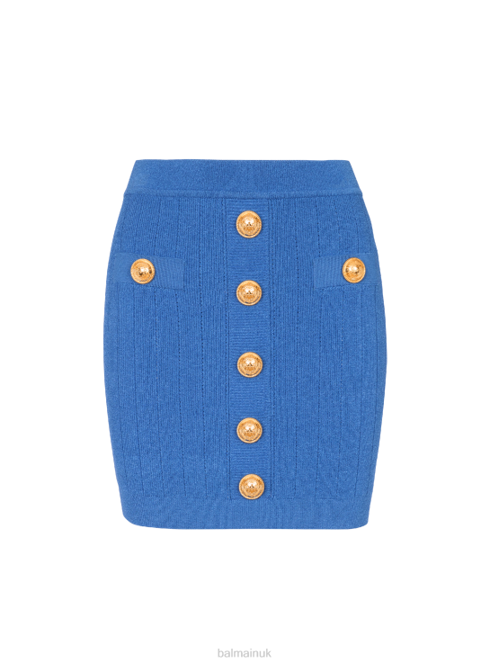 Clothing D0022289 Blue Balmain Women Short Knitted Buttoned Skirt