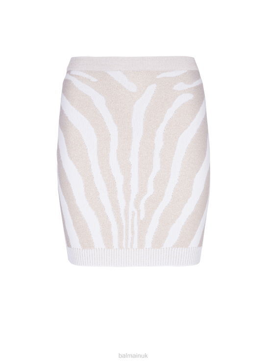 Clothing D0022295 White Balmain Women Zebra Knit Short Skirt