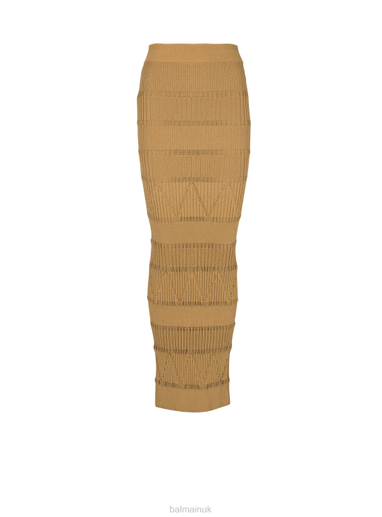 Clothing D0022301 Brown Balmain Women Long Jacquard Knit Skirt