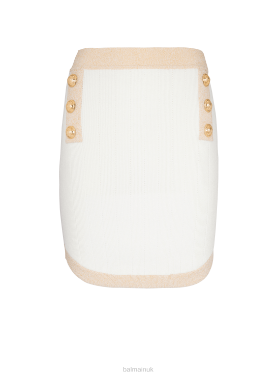 Clothing D0022308 White Balmain Women Short Knit Skirt With Gold Trim
