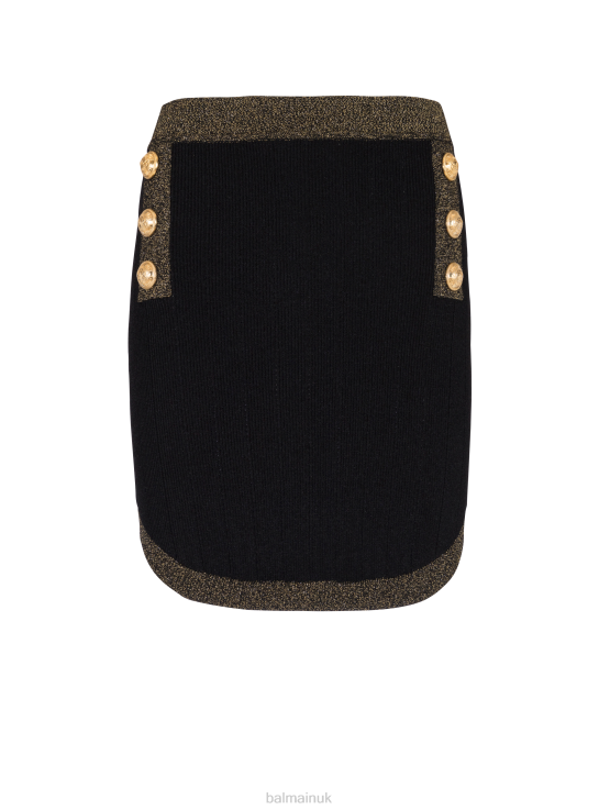 Clothing D0022309 Black Balmain Women Short Knit Skirt With Gold Trim
