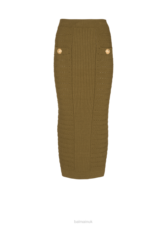 Clothing D0022317 Khaki Balmain Women Midi Knit Skirt