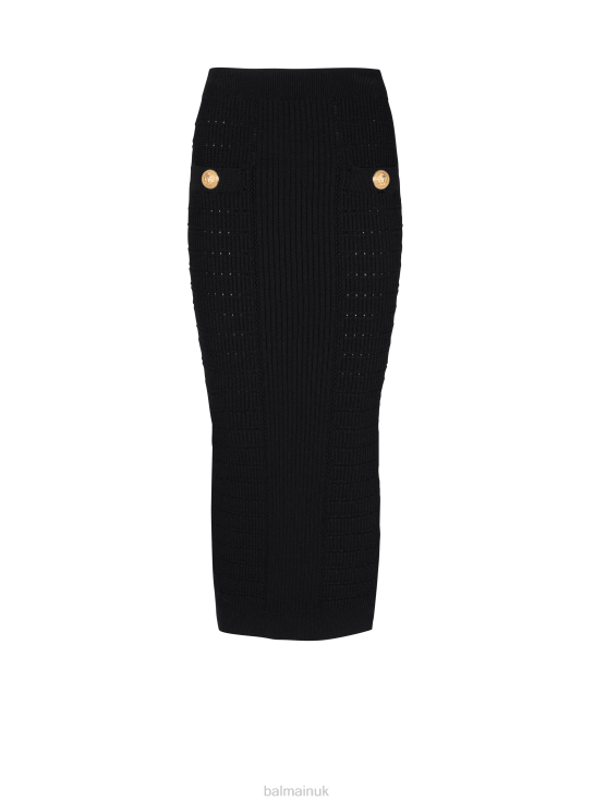 Clothing D0022318 Black Balmain Women Midi Knit Skirt