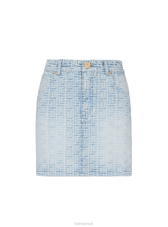 Clothing D0022344 Blue Balmain Women Monogrammed Short Denim Skirt