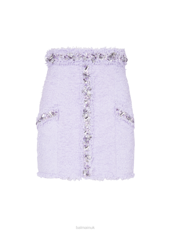 Clothing D0022345 Purple Balmain Women Tweed Skirt With Embroidered Details