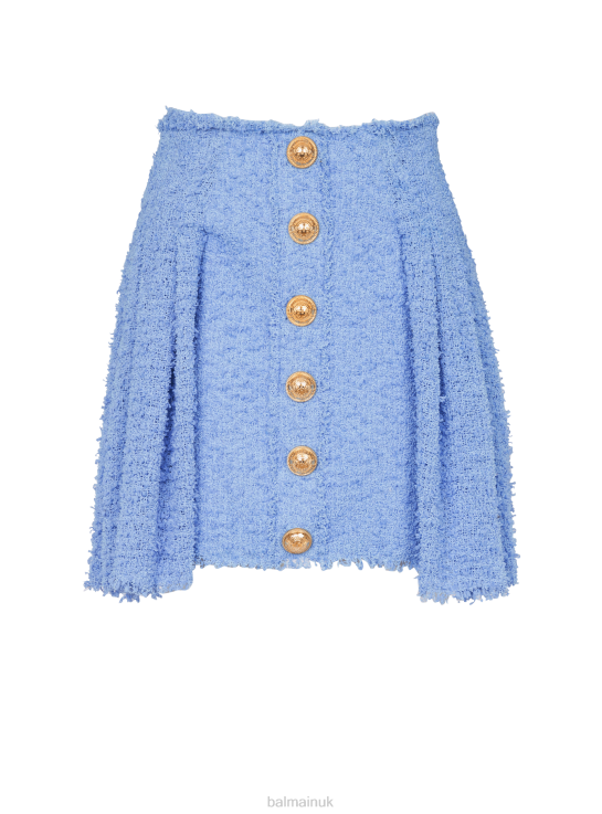 Clothing D0022346 Blue Balmain Women Pleated Buttoned Tweed Skater Skirt