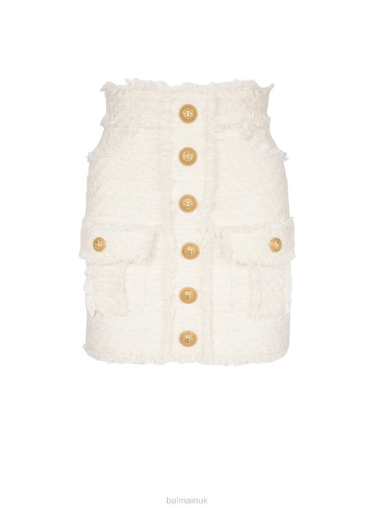 Clothing D0022348 White Balmain Women Tweed Pencil Skirt