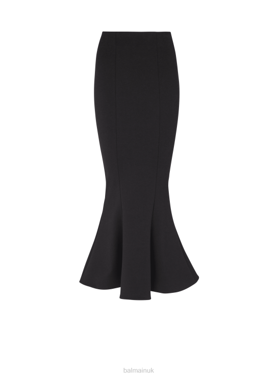 Clothing D0022350 Black Balmain Women Grain De Poudre Midi Skirt