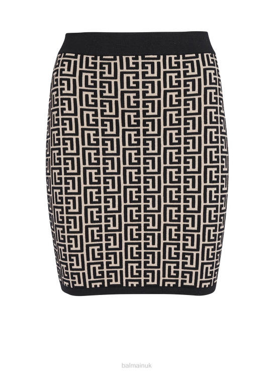 Clothing D0022351 Black Balmain Women Monogrammed Knit Skirt