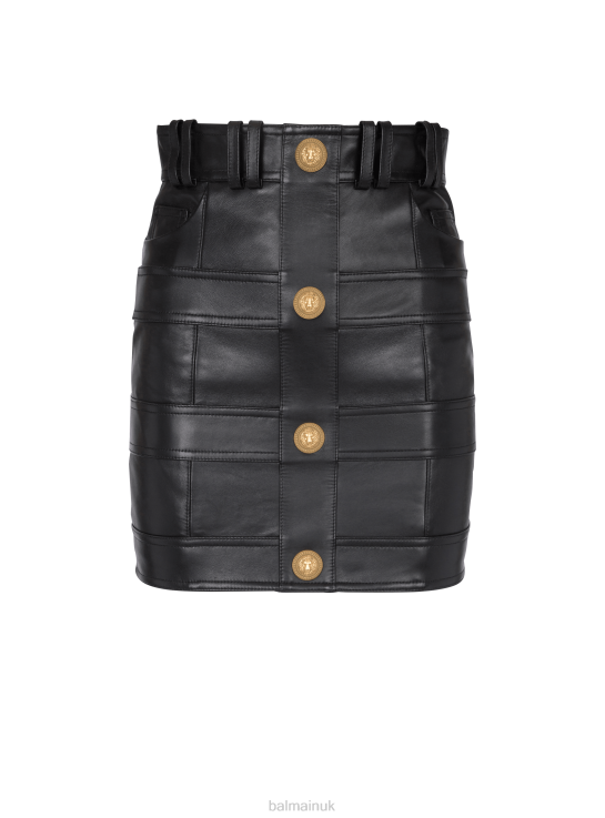 Clothing D0022352 Black Balmain Women High-Waisted Leather Skirt
