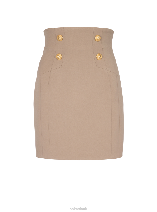 Clothing D0022356 Beige Balmain Women Grain De Poudre Wool Pencil Skirt