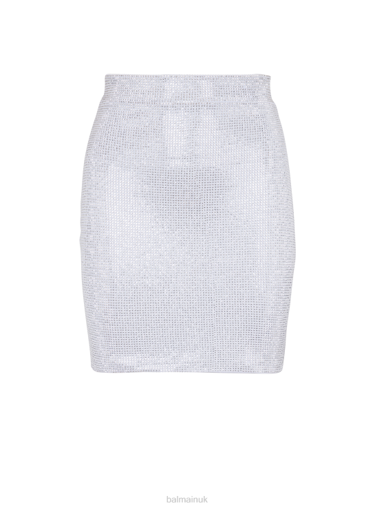 Clothing D0022358 Silver Balmain Women Short Rhinestone Skirt