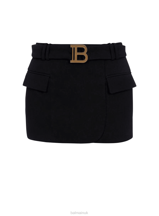 Clothing D0022361 Black Balmain Women Short Wool Low-Rise Skirt