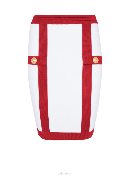 Clothing D0022363 Red Balmain Women Knit Skirt With Gold-Tone Buttons