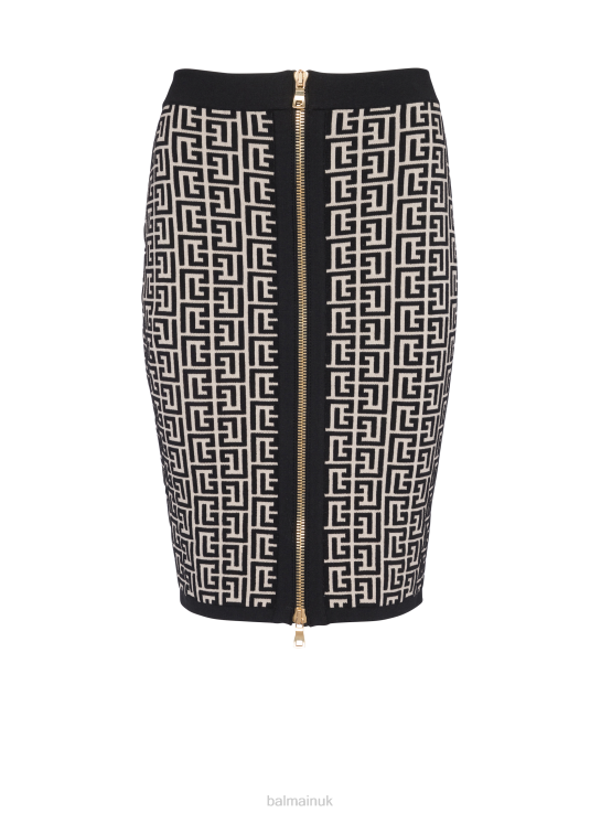 Clothing D0022364 Black Balmain Women Mid-Length Knit Skirt With Brand Monogram