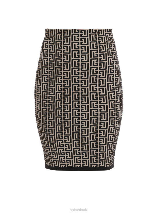 Clothing D0022365 Black Balmain Women Brand Bicolor Jacquard Knit Skirt