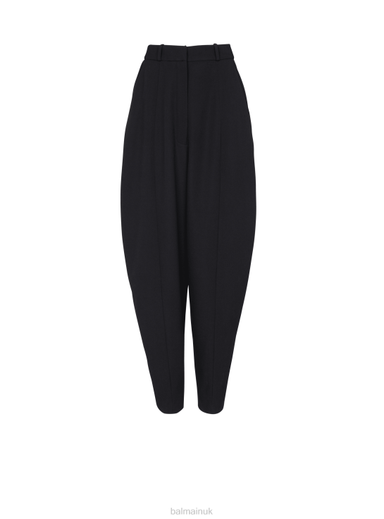 Clothing D0022371 Black Balmain Women Baggy Grain De Poudre Trousers