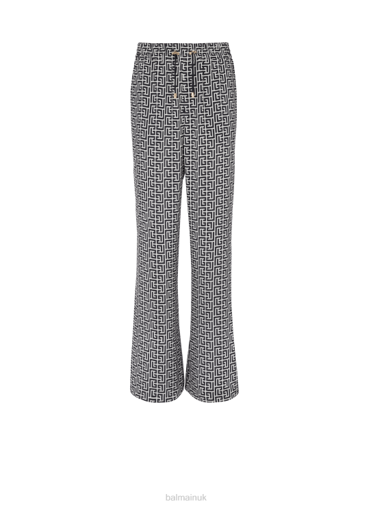 Clothing D0022372 Black Balmain Women Monogrammed Flowing Trousers