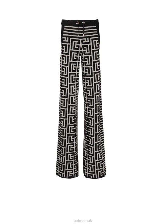 Clothing D0022376 Black Balmain Women Monogrammed Knit Trousers