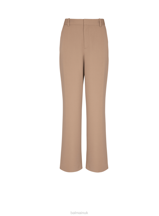 Clothing D0022377 Beige Balmain Women Grain De Poudre Wide-Leg Trousers