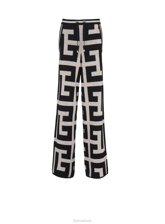 Clothing D0022393 Black Balmain Women Wide Knit Pants With Maxi Brand Monogram