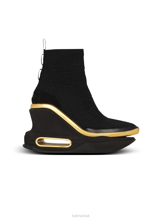 Footwear D0022599 Black Balmain Women B-Bold Mesh Wedge Trainers With Brand Monogram