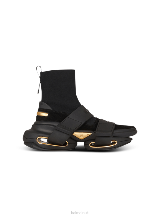 Footwear D0022601 Black Balmain Women B-Bold Mesh And Suede High-Top Trainers With Strap
