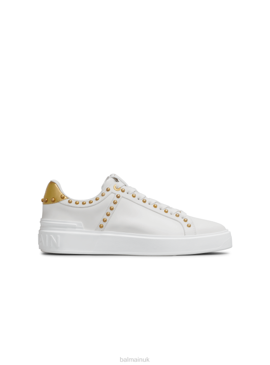 Footwear D0022615 White Balmain Women B-Court Studded Leather Trainers