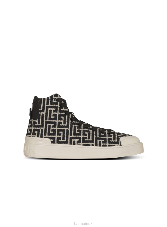 Footwear D0022617 Black Balmain Women Bicolor Jacquard B-Court High-Top Sneakers