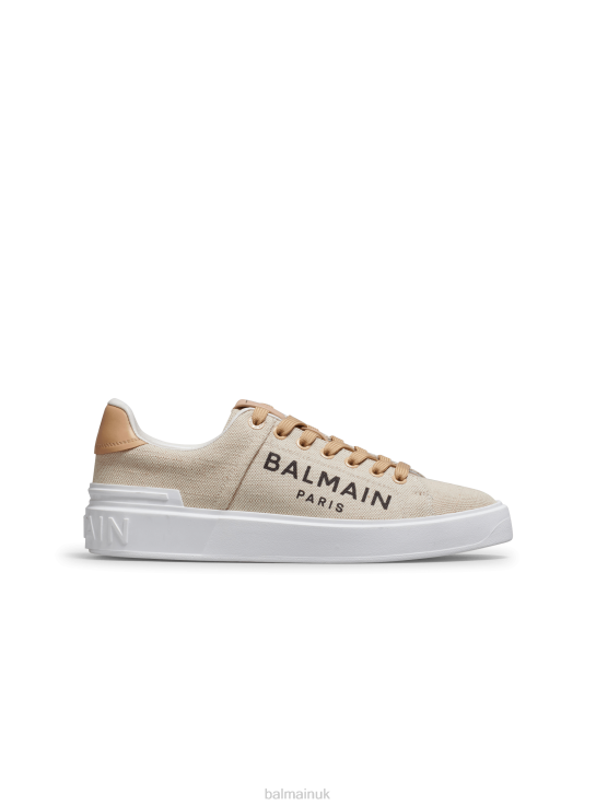 Footwear D0022619 Beige Balmain Women Brand Logo Print Canvas B-Court Sneakers