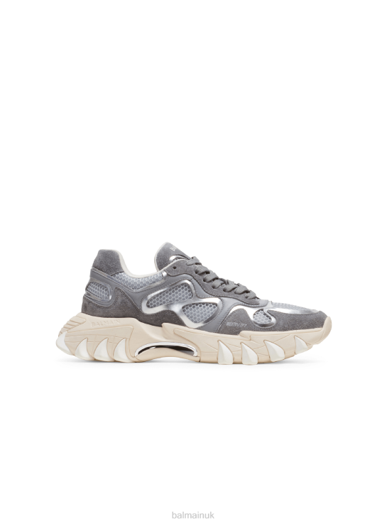 Footwear D0022591 Grey Balmain Women B-East Trainers In Metallic Leather And Mesh