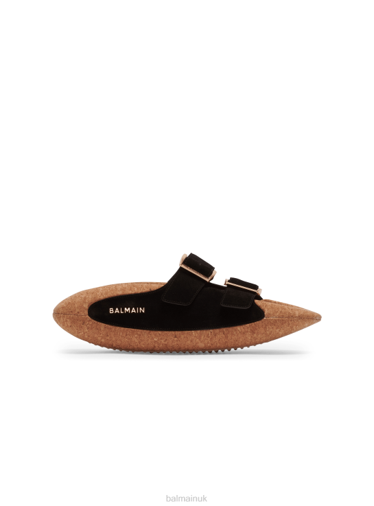 Footwear D0022624 Black Balmain Women B-It Leather And Cork Mules