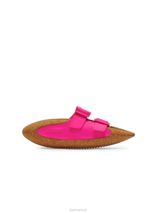 Footwear D0022625 Pink Balmain Women B-It Leather Mules Rubber And Cork