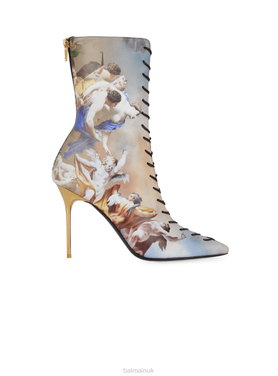 Footwear D0022653 Multicolor Balmain Women Uria Ankle Boots In Sky Print Leather