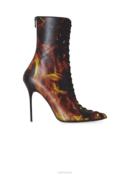 Footwear D0022656 Orange Balmain Women Uria Ankle Boots In Fire Print Leather