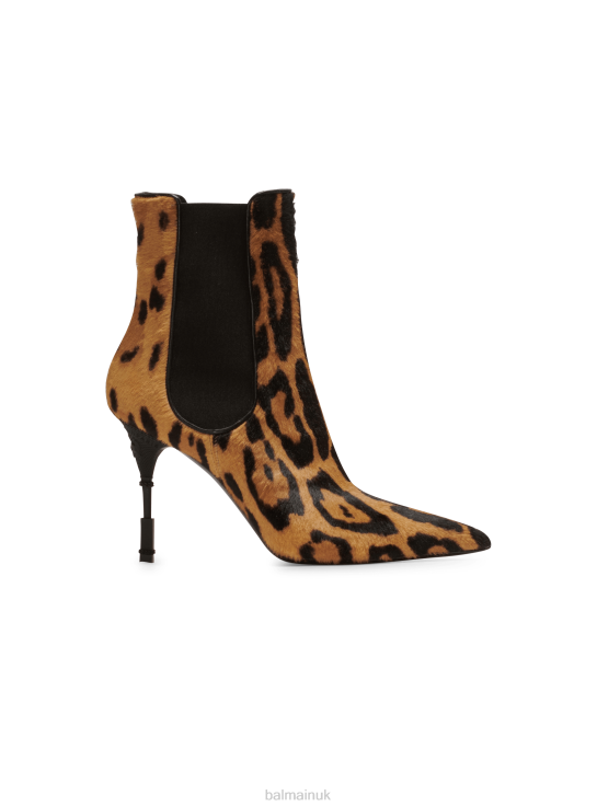 Footwear D0022659 Brown Balmain Women Moneta Leopard Print Leather Ankle Boots