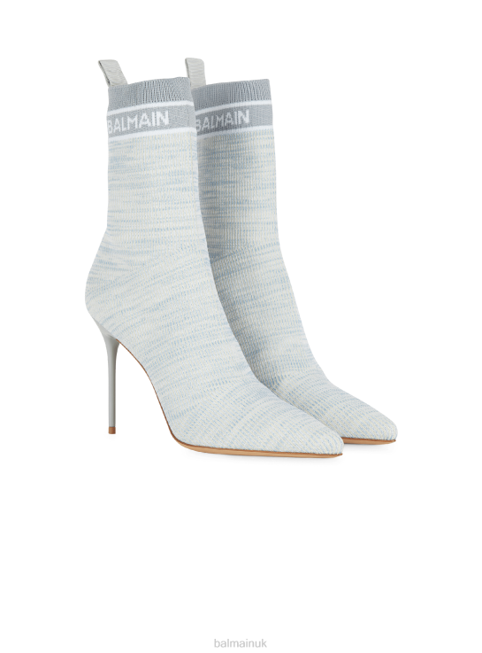 Footwear D0022660 Blue Balmain Women Skye Knit Ankle Boots
