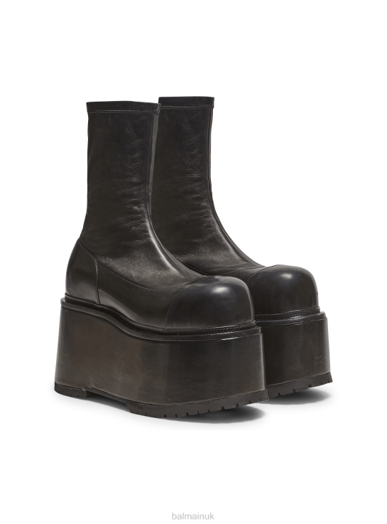 Footwear D0022664 Black Balmain Women Leather Platform Boots