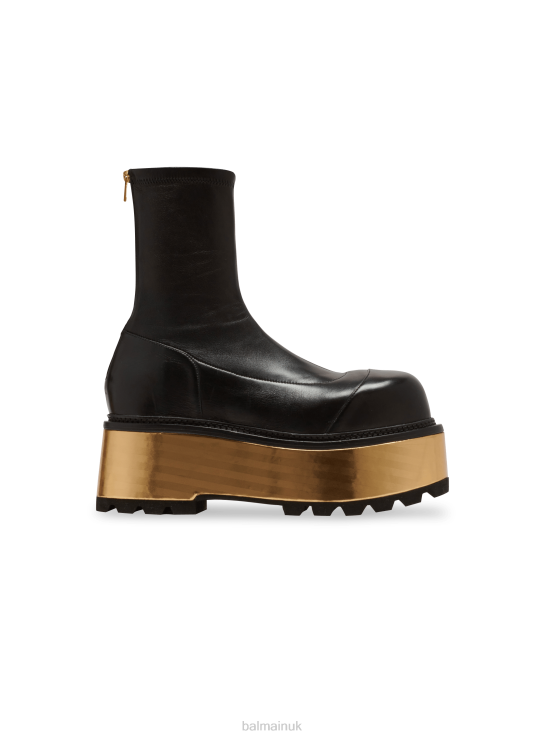 Footwear D0022665 Black Balmain Women Leather Platform Boots