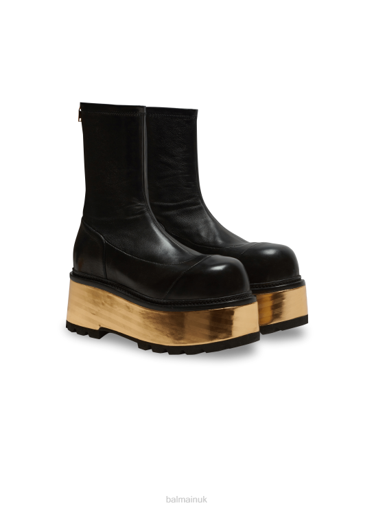 Footwear D0022665 Black Balmain Women Leather Platform Boots